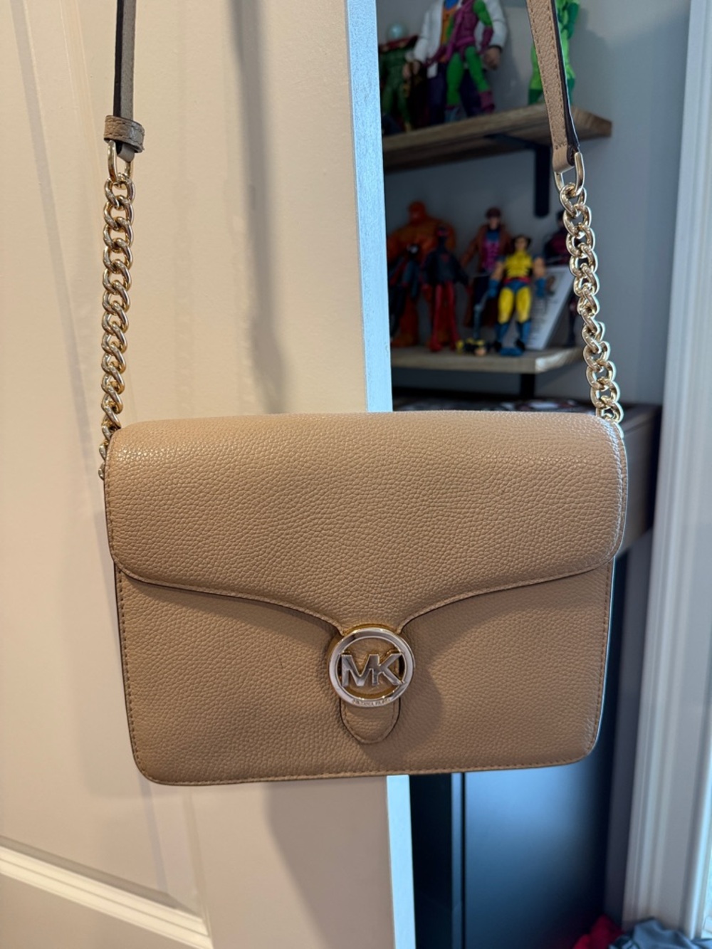 Michael Kors Taupe Crossbody with Gold Chain Strap